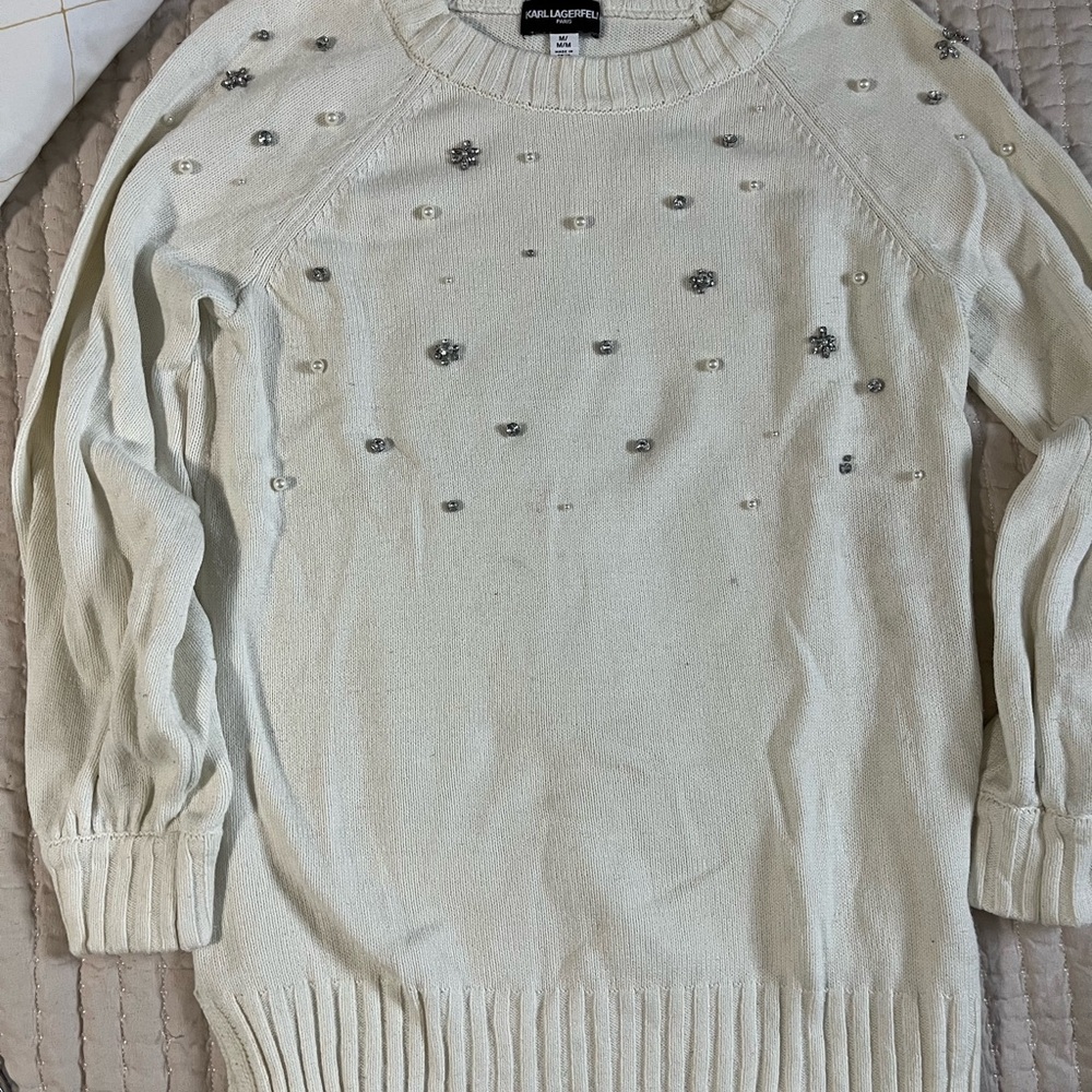 Karl Lagerfeld Cream Sweater with Embellishments